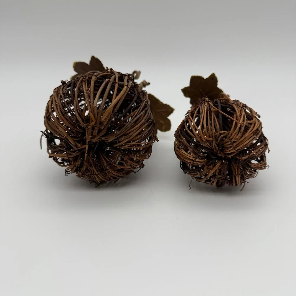 Fall Harvest Grapevine Pumpkin Decor Set of 2 Autumn Rustic Farmhouse Wicker